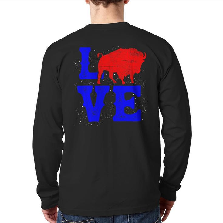 Wild American Bison Lover Valentines Day Love Buffalo Back Print Long Sleeve T-shirt