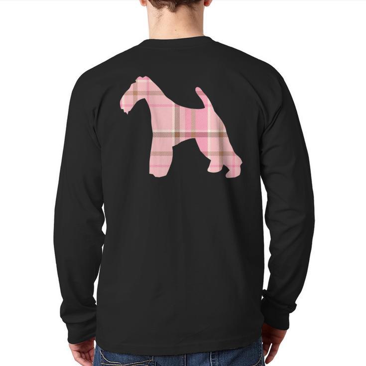 Wire Fox Terrier Pink Plaid Dog Silhouette V2 Back Print Long Sleeve T-shirt