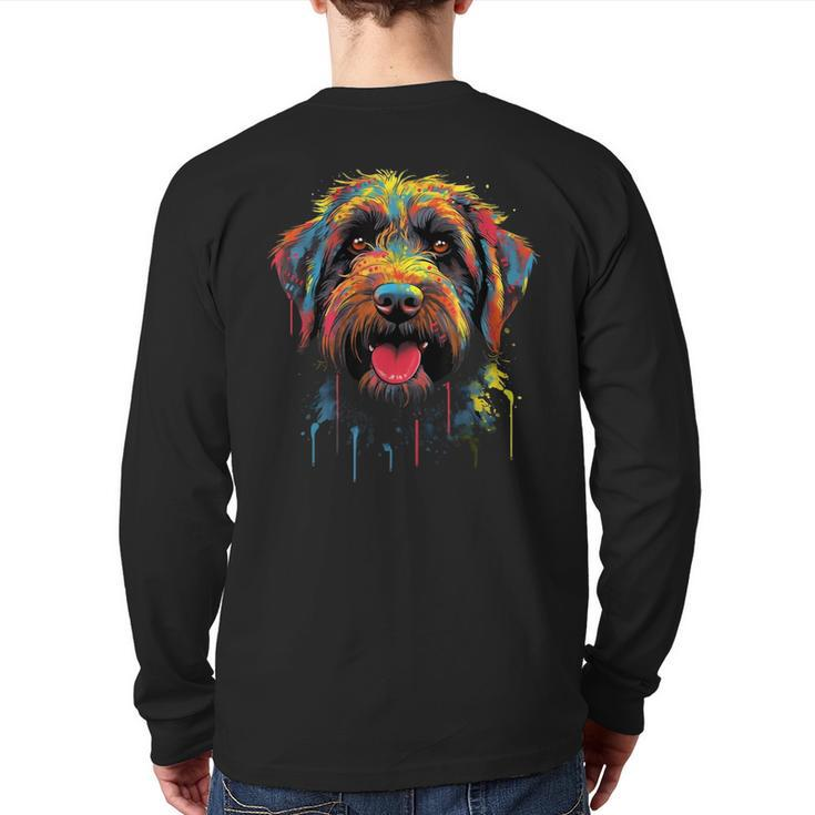 Wirehaired Pointing Griffon Colorful Griff Dog Face Black Back Print Long Sleeve T-shirt