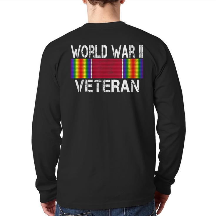 World War Ii Veteran Us Military Service Vet Victory Ribbon Back Print Long Sleeve T-shirt