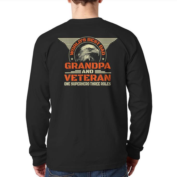 World's Best Dad Grandpa And Veteran Father's Day Superhero Back Print Long Sleeve T-shirt