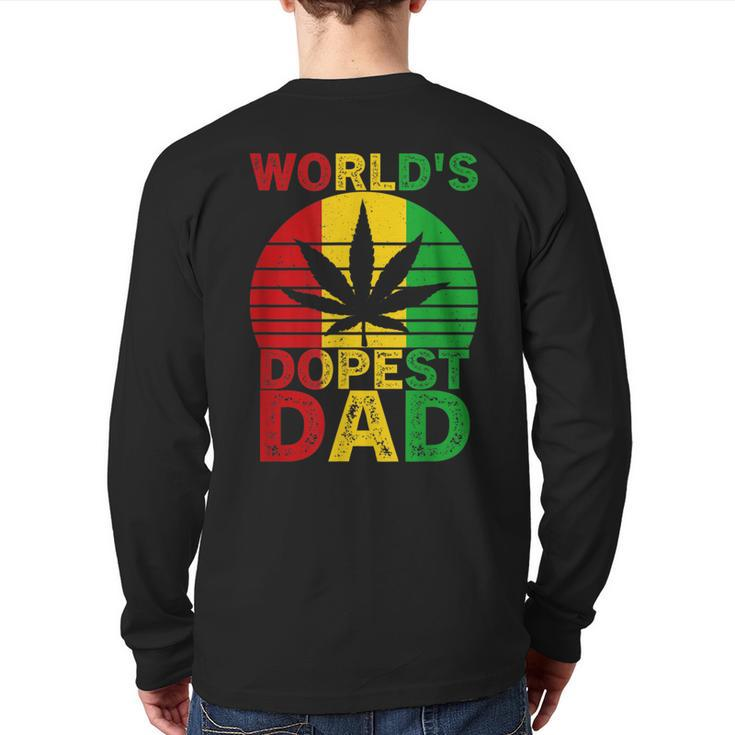 World's Dopest Dad Vintage Weed Leaf Cannabis Marijuana Back Print Long Sleeve T-shirt