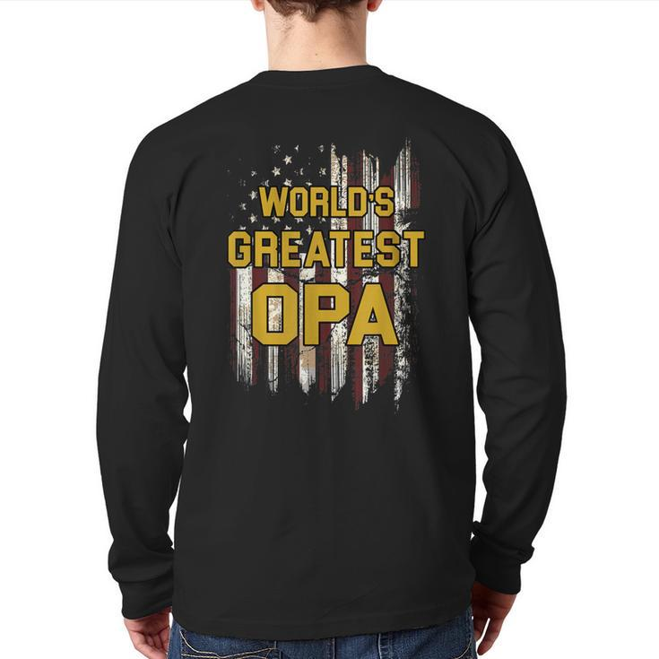 World's Greatest Opa Grandpa Distressed Flag Back Print Long Sleeve T-shirt