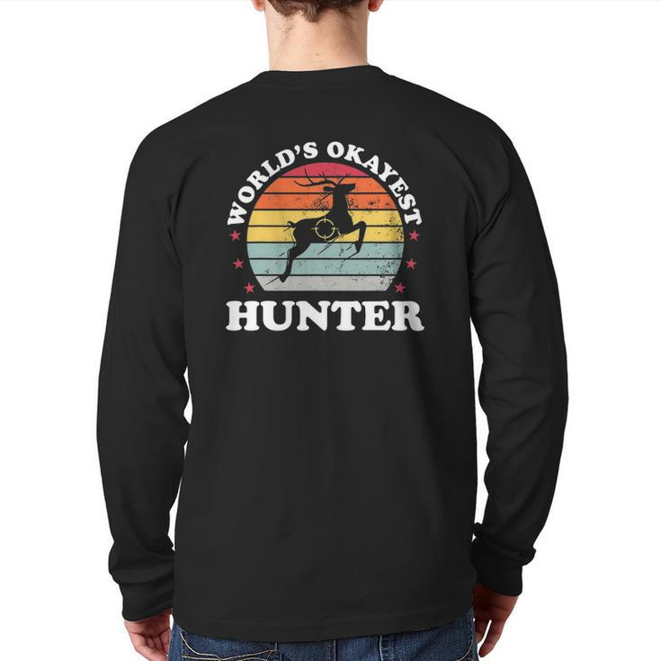 World's Okayest Hunter Deer Bow Hunting Dad Mens Back Print Long Sleeve T-shirt