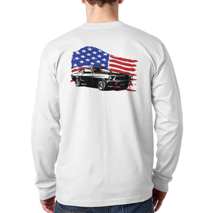 American Muscle Car With Flying American Flag For Car Lovers Back Print Long Sleeve T-shirt