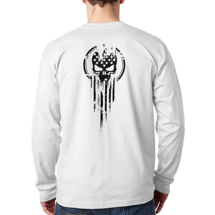 American Warrior Flag Skull Back Print Long Sleeve T-shirt