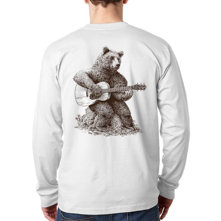 Bear Playing Guitar Players Music Dad Rock N Roll Back Print Long Sleeve T-shirt
