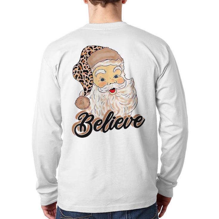 Believe Costume Santa Claus With Leopard Christmas Hat Back Print Long Sleeve T-shirt