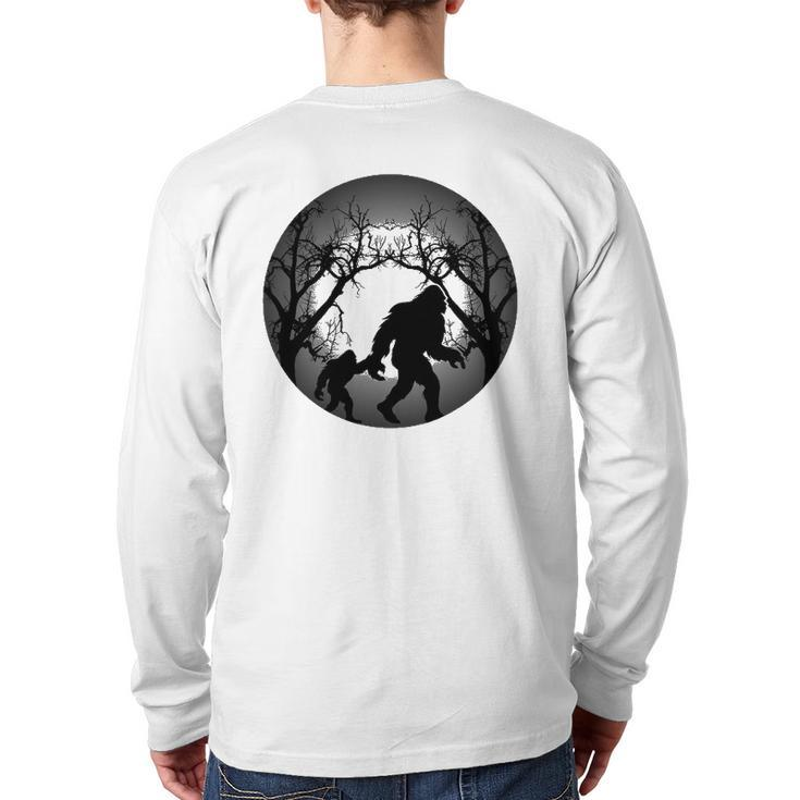Bigfoot And His Son Wild Outdoor Yeti Father's Day Back Print Long Sleeve T-shirt