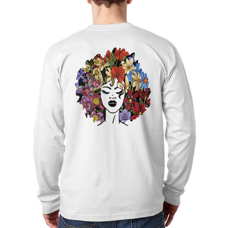 Black Queen Lady Curly Natural Afro African Black Hair Back Print Long Sleeve T-shirt