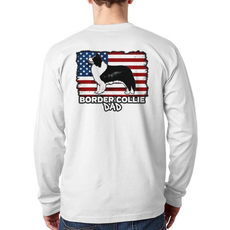 Border Collie Dad Dog American Flag Back Print Long Sleeve T-shirt