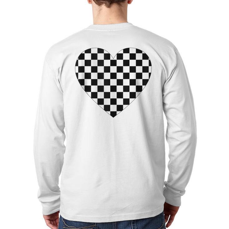 Checkered Love Heart Black White Plaid Racing Back Print Long Sleeve T-shirt