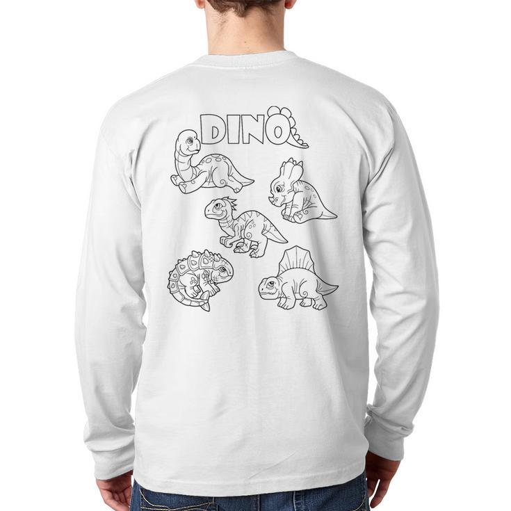 Cute Dino Dinosaur To Paint And Color In For Children Back Print Long Sleeve T-shirt