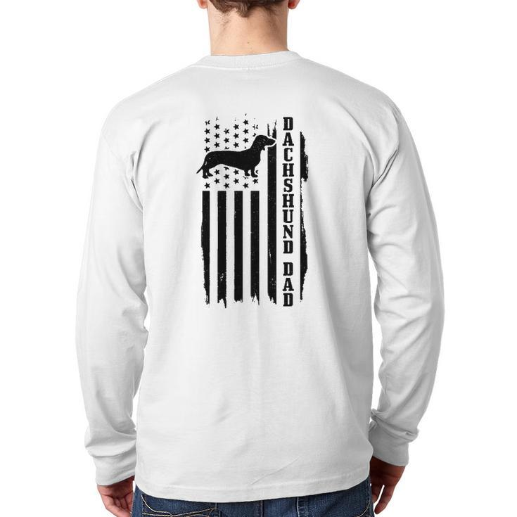 Dachshund Dad Vintage American Flag Patriotic Weiner Dog Back Print Long Sleeve T-shirt