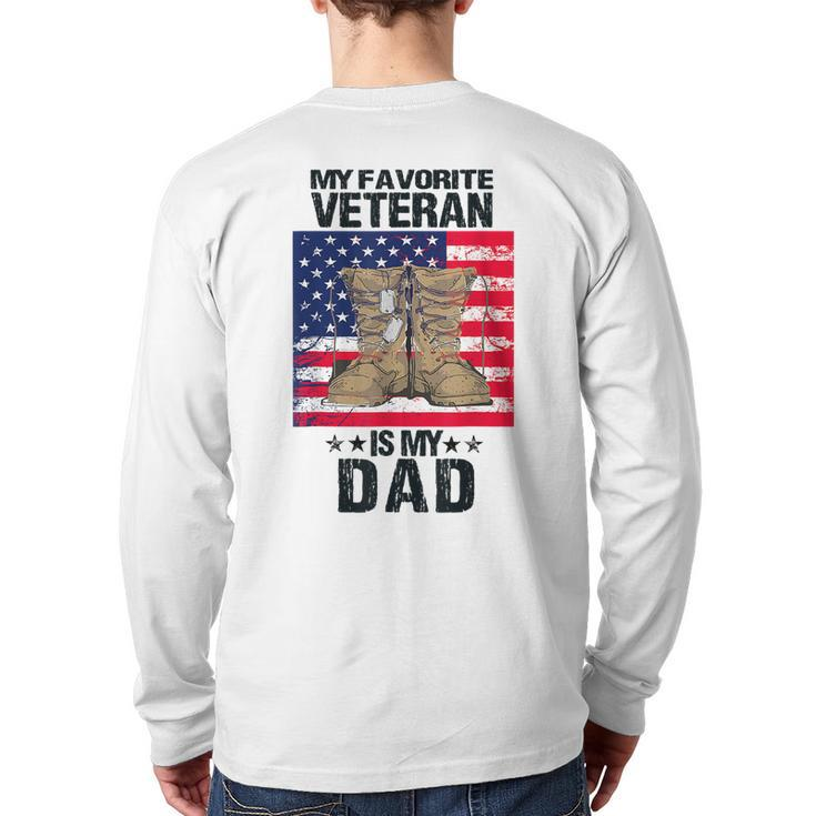 Dad Father's Day My Favorite Veteran Is My Father Proud Kids Back Print Long Sleeve T-shirt