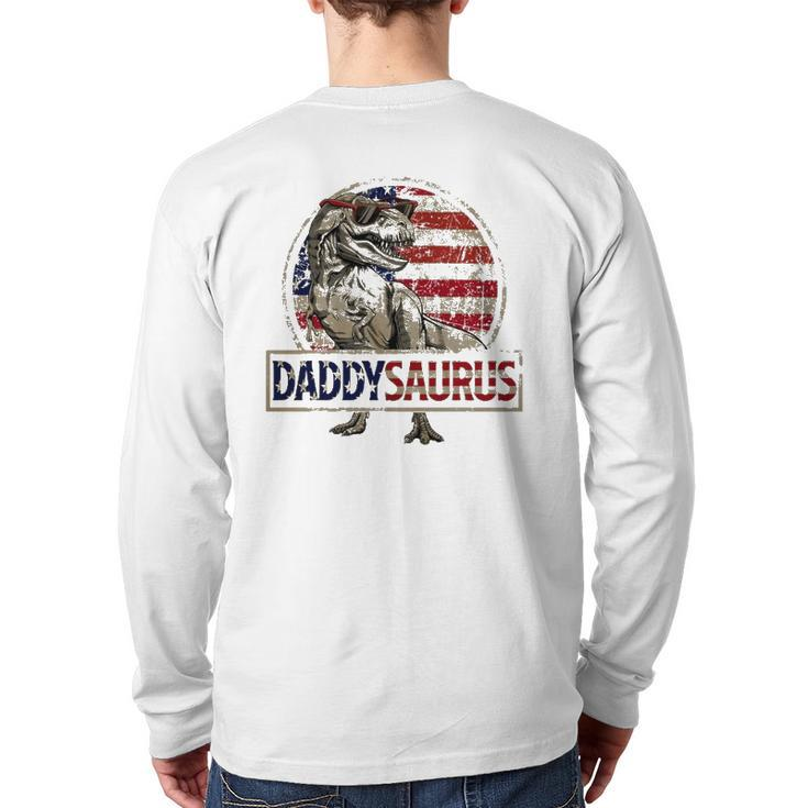 Daddysaurusrex Dinosaur American Flag Dad Father's Day Back Print Long Sleeve T-shirt