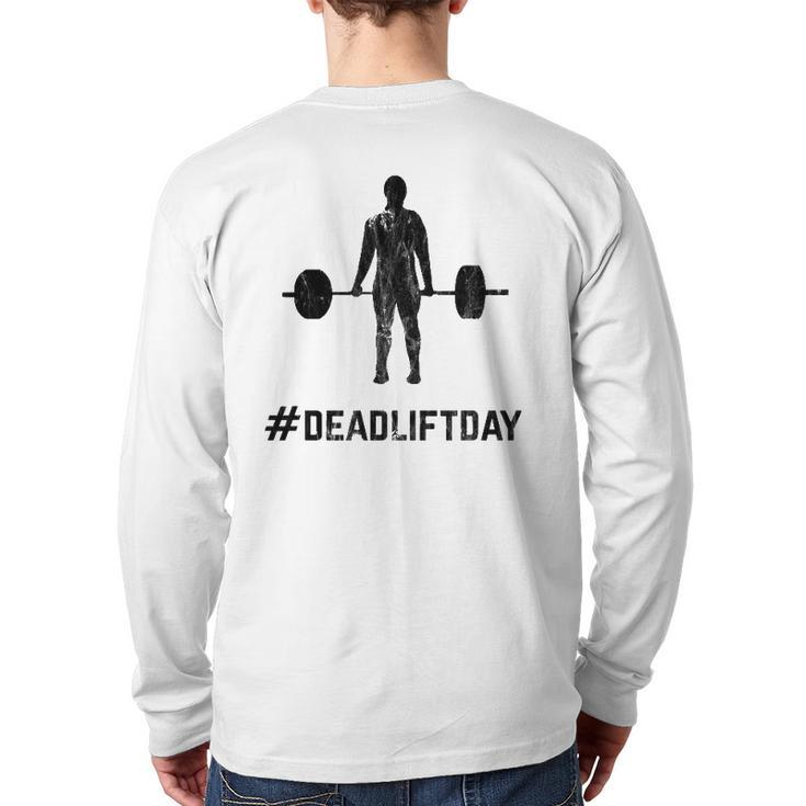 Deadlift Day Retro Vintage Barbell Gym Lifting Back Print Long Sleeve T-shirt