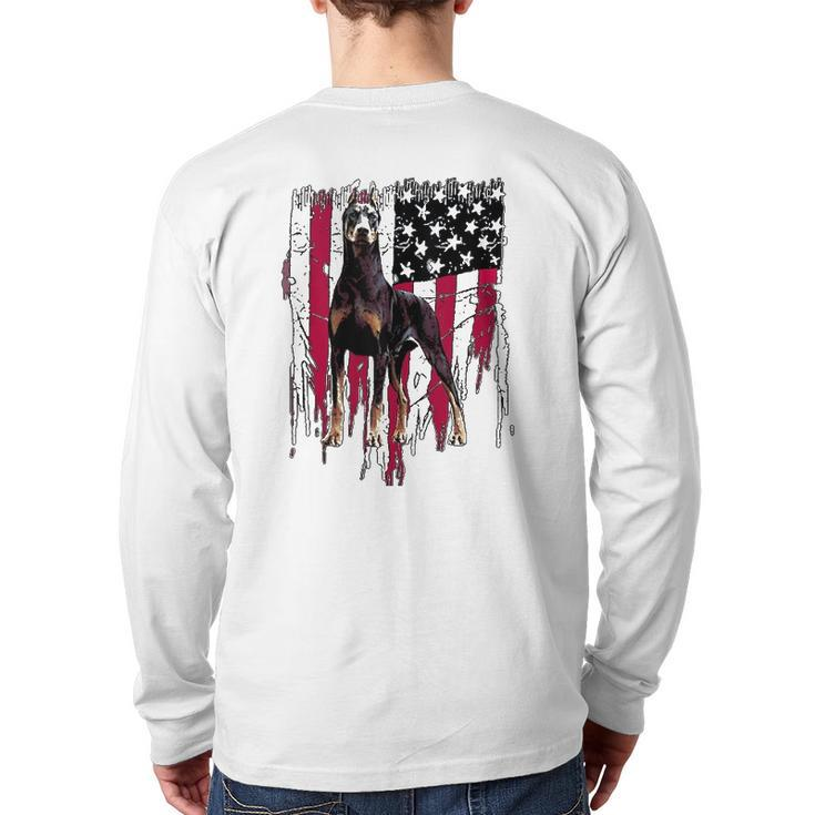 Doberman Pinscher American Flag Usa Awesome Back Print Long Sleeve T-shirt
