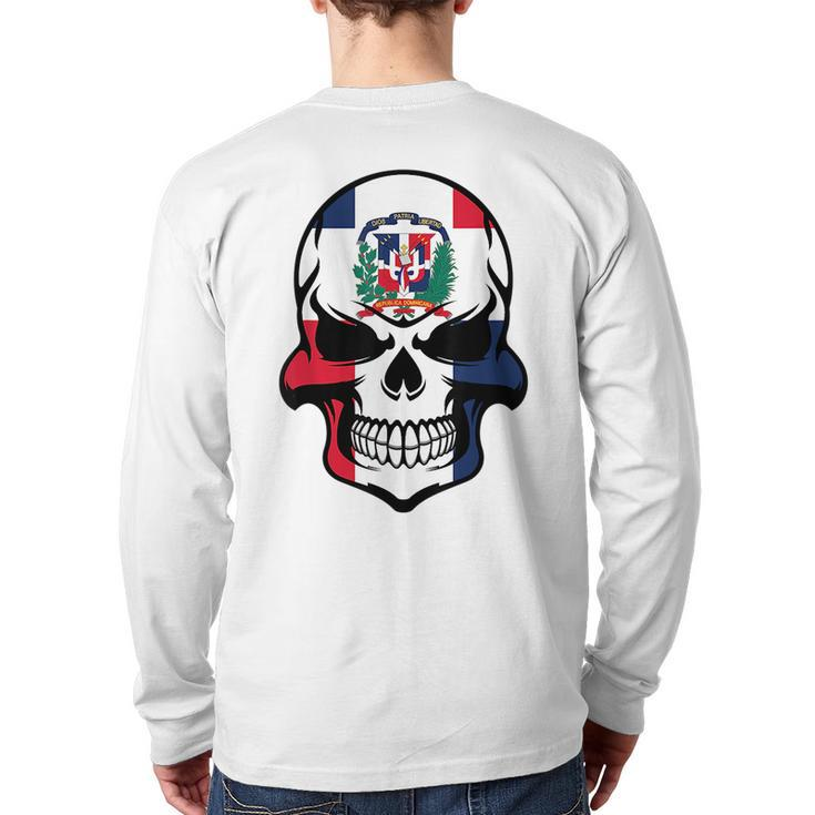 Dominican Flag Skull Cool Dominican Republic Skull Dominican Republic  Back Print Long Sleeve T-shirt