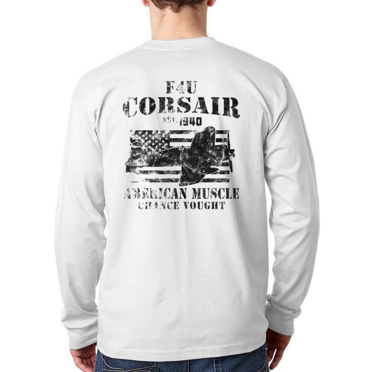 F4u Corsair Wwii Fighter American Muscle Vintage Back Print Long Sleeve T-shirt
