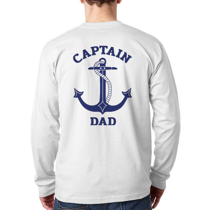Father's Day Nautical Anchor Captain Dad Back Print Long Sleeve T-shirt