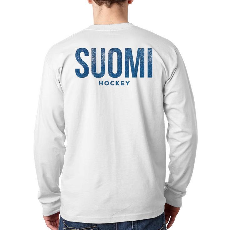 Finland Suomi Hockey Distressed Vintage Retro T Back Print Long Sleeve T-shirt