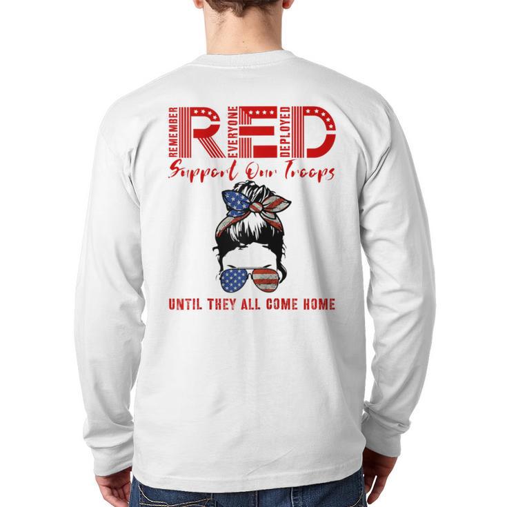 On Friday We Wear Red Friday Military Support Troops Us Flag Back Print Long Sleeve T-shirt