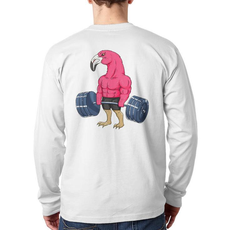 Flamingo Weightlifting Bodybuilder Muscle Fitness Back Print Long Sleeve T-shirt