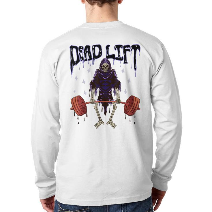 Gym Grim Reaper Deadlift Workout Occult Reaper Back Print Long Sleeve T-shirt