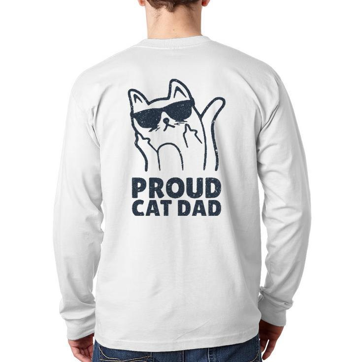 Retro Proud Cat Dad Showing The Finger For Cat Lovers Back Print Long Sleeve T-shirt