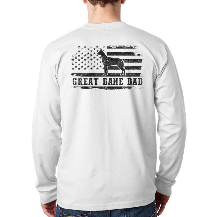Great Dane Dad Distressed American Flag Patriotic Dog Back Print Long Sleeve T-shirt