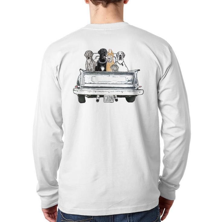 Great Danes In A Pickup Truck Top For Men Large Dog Dad Back Print Long Sleeve T-shirt