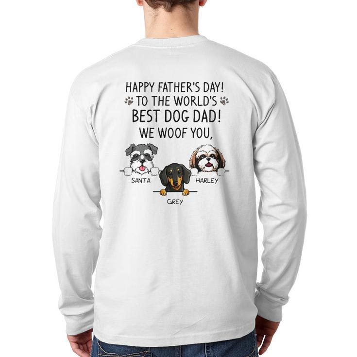 Happy Father's Day To The World's Best Dog Dad We Woof You Santa Grey Harley Back Print Long Sleeve T-shirt