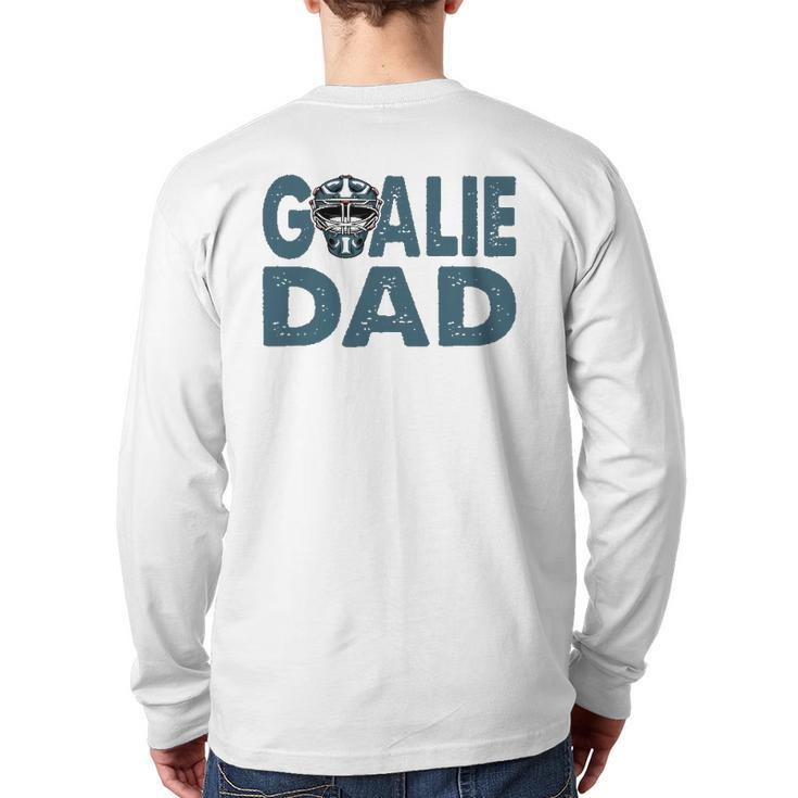 Ice Hockey Helmet Goalie Dad Hockey Player Back Print Long Sleeve T-shirt