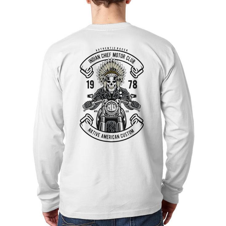 Indian Chief Biker Native American Motorcycle Motocross Back Print Long Sleeve T-shirt