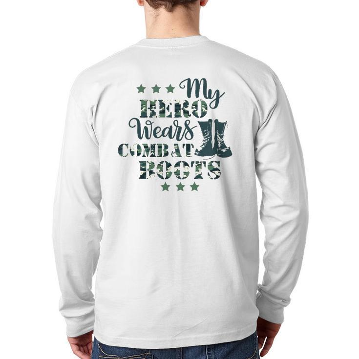 Kids My Daddy Hero Wears Combat Boots Military Dad Army Back Print Long Sleeve T-shirt