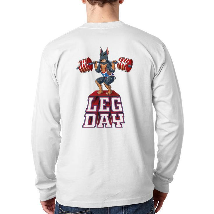 Leg Day Doberman Weight Lifting Squat Gym Back Print Long Sleeve T-shirt
