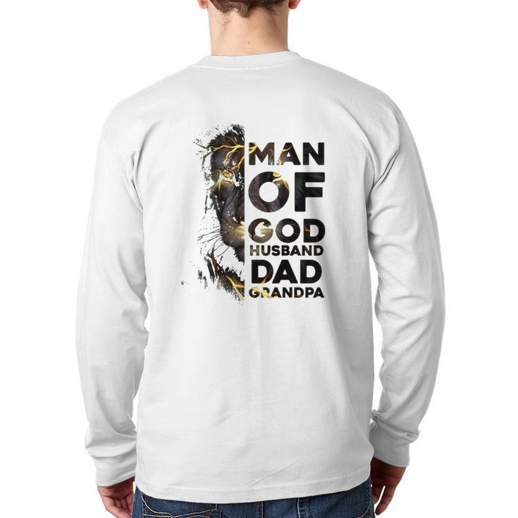 Lion Man Of God Husband Dad Grandpa Fathers Day Back Print Long Sleeve T-shirt