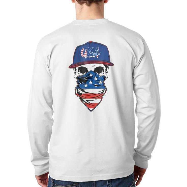 Men's American Flag Skull Usa Military Back Print Long Sleeve T-shirt