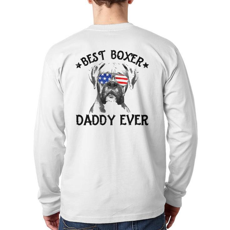 Mens Best Boxer Daddy Ever Dog Dad American Flag 4Th Of July Back Print Long Sleeve T-shirt