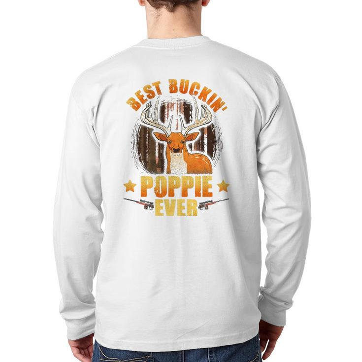 Mens Best Buckin' Poppie Ever Deer Hunting Fathers Day Back Print Long Sleeve T-shirt
