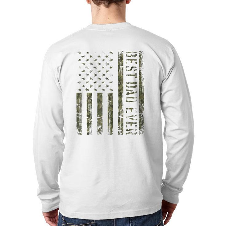 Mens Best Dad Ever American Flag Camofor Fathers Day Back Print Long Sleeve T-shirt