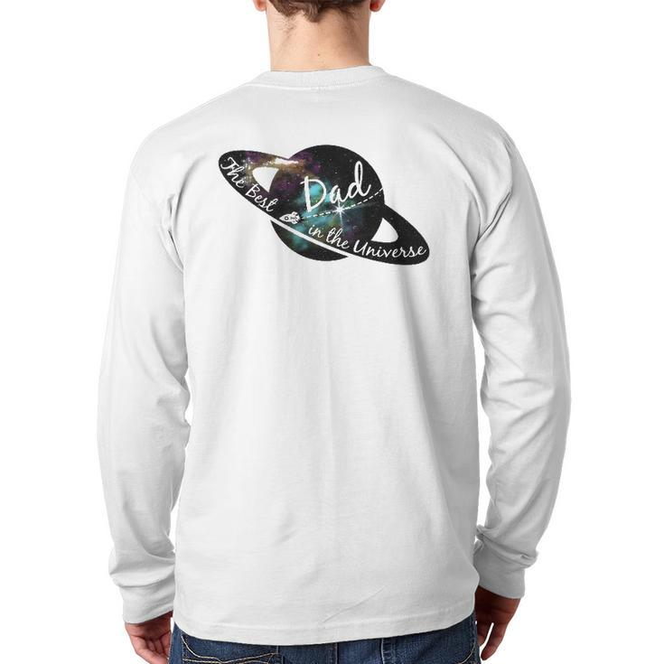 Mens Best Dad In The Universe Father's Day Space Nebula Back Print Long Sleeve T-shirt