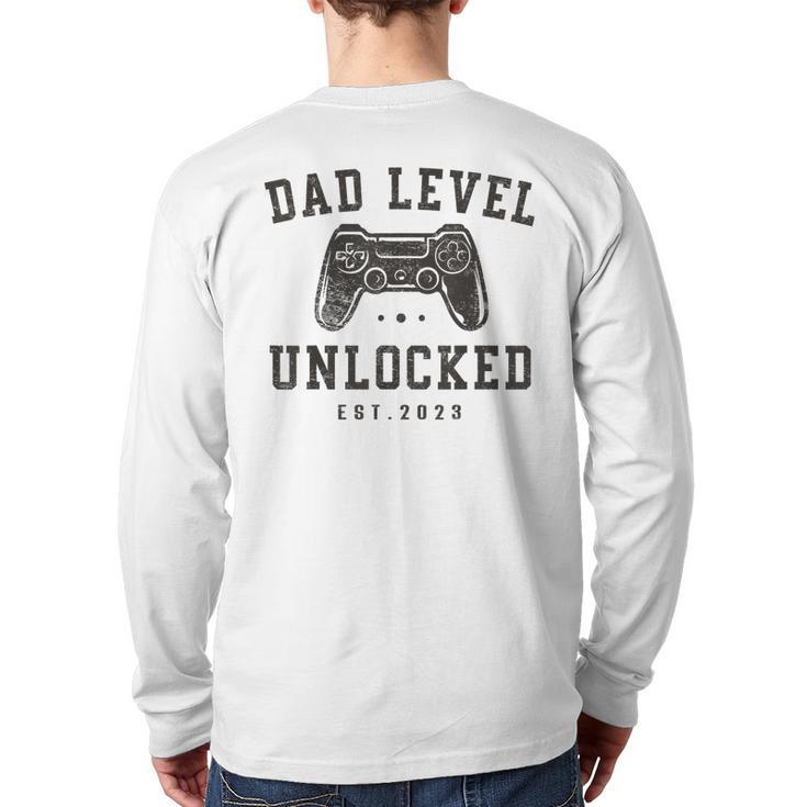 Mens Dad Level Unlocked 2023 New Dad To Be Gamer Father Day Back Print Long Sleeve T-shirt