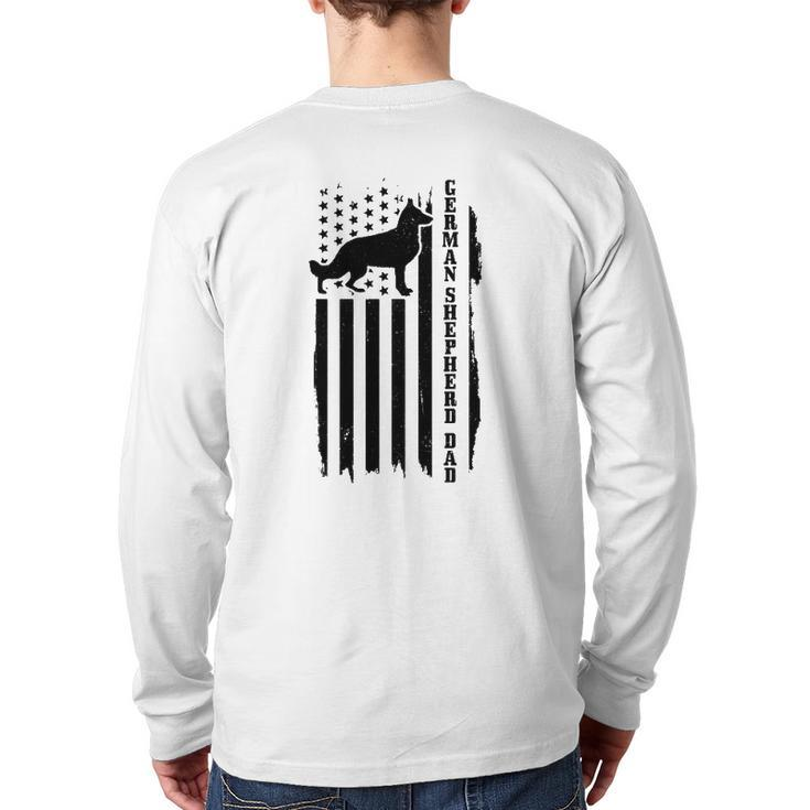 Mens German Shepherd Dad Vintage American Flag Patriotic Dog Back Print Long Sleeve T-shirt