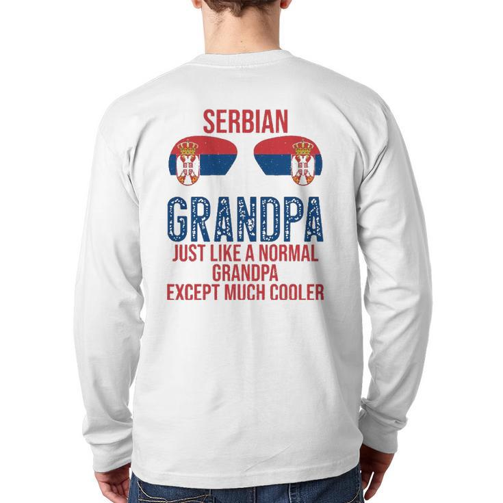 Mens Serbian Grandpa Serbia Flag Sunglasses Father's Day Back Print Long Sleeve T-shirt