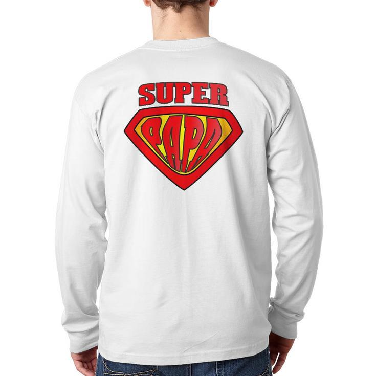 Mens Superhero Super Papa Father Day Dad Back Print Long Sleeve T-shirt