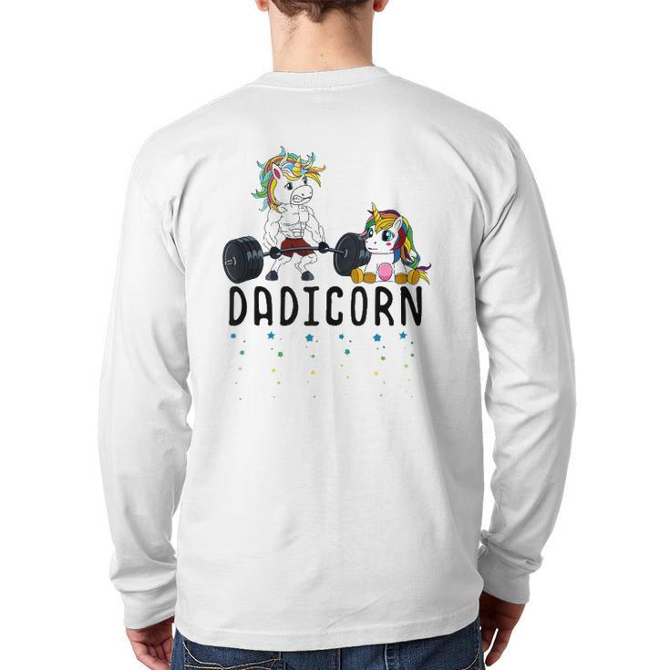 Mens White Dadicorn Unicorn Dad Fitness Gym Weightlifting Back Print Long Sleeve T-shirt