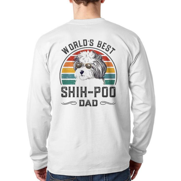 Mens World's Best Shih Poo Dad Vintage Dog Dad Back Print Long Sleeve T-shirt