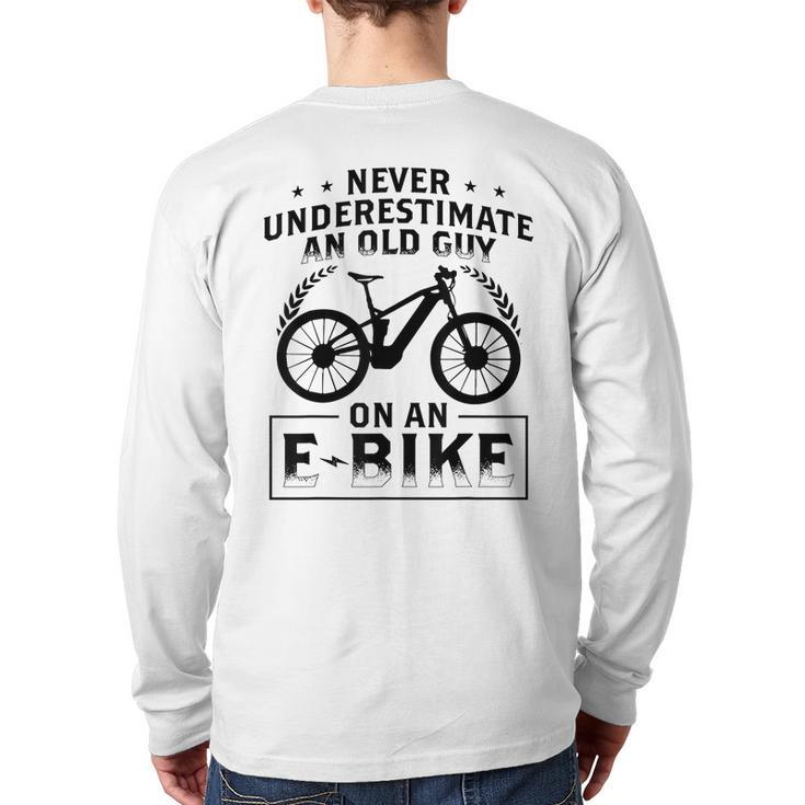 Mountain Bike Ebike Biker Dad Grandpa Cyclist Ebike Back Print Long Sleeve T-shirt